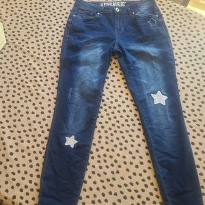 Fun Women's Jeans with Embroidered White Stars - Size 8